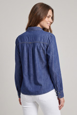 Blusa Manga Larga en Chambray Blanca para Mujer