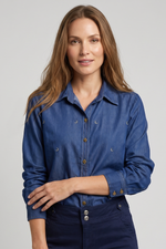 Blusa Manga Larga en Chambray Crudo para Mujer
