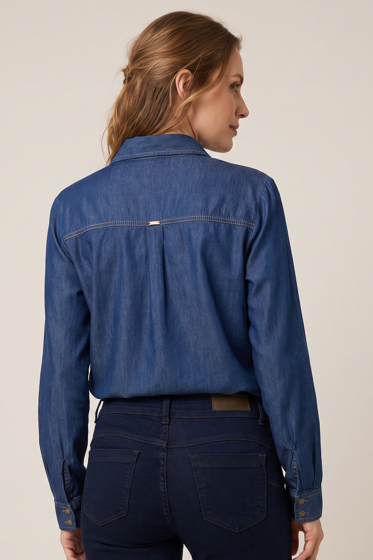 Blusa Manga Larga en Chambray Crudo para Mujer