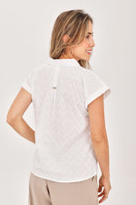 Blusa Media Perilla Bolsillos Motas Blanco