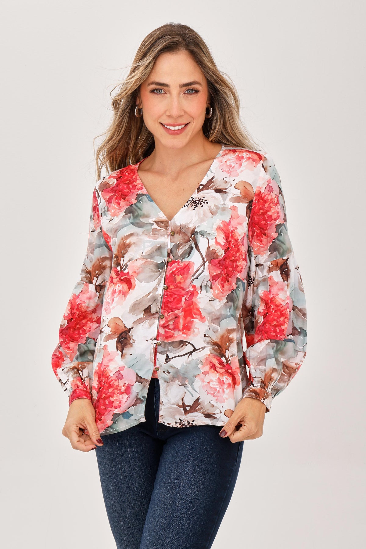 Blusa Manga Larga Estampado Ojalete Coral