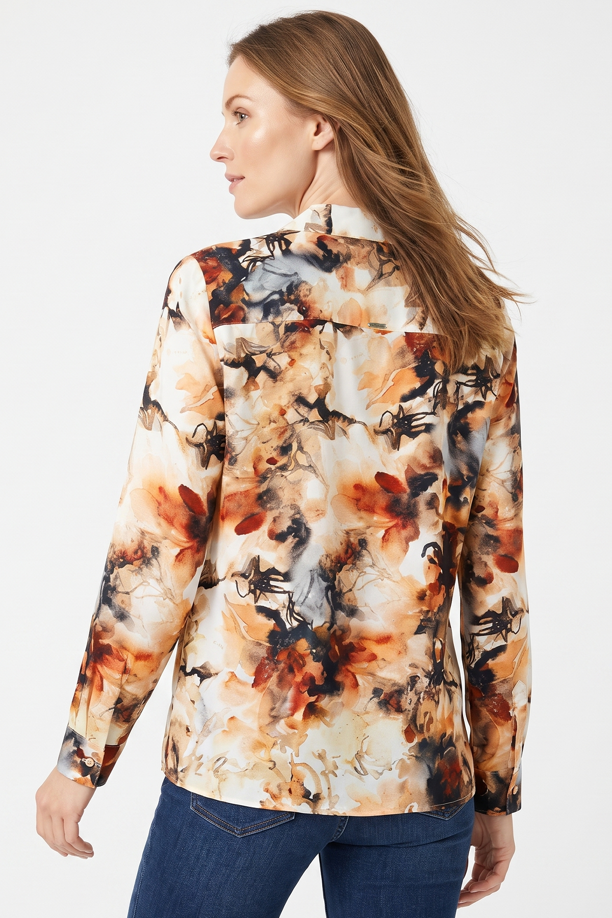 Blusa Manga Larga en Rayón Naranja para Mujer