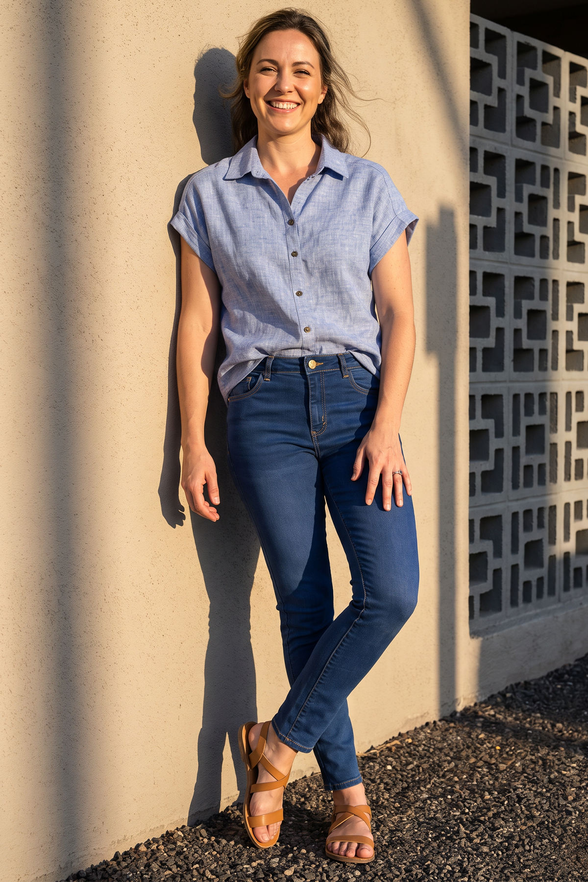 Blusa en Algodón Azul Claro para Mujer