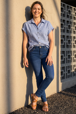 Blusa en Algodón Azul Claro para Mujer