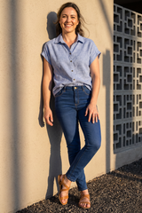 Blusa en Algodón Azul Claro para Mujer