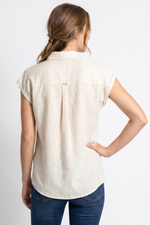 Blusa en Algodón Beige con Manga Francesa para Mujer