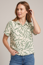 Blusa Manga Corta en Rayón Verde Oliva para Mujer