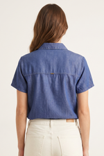 Blusa Manga Corta en Rayón Azul Oscuro para Mujer