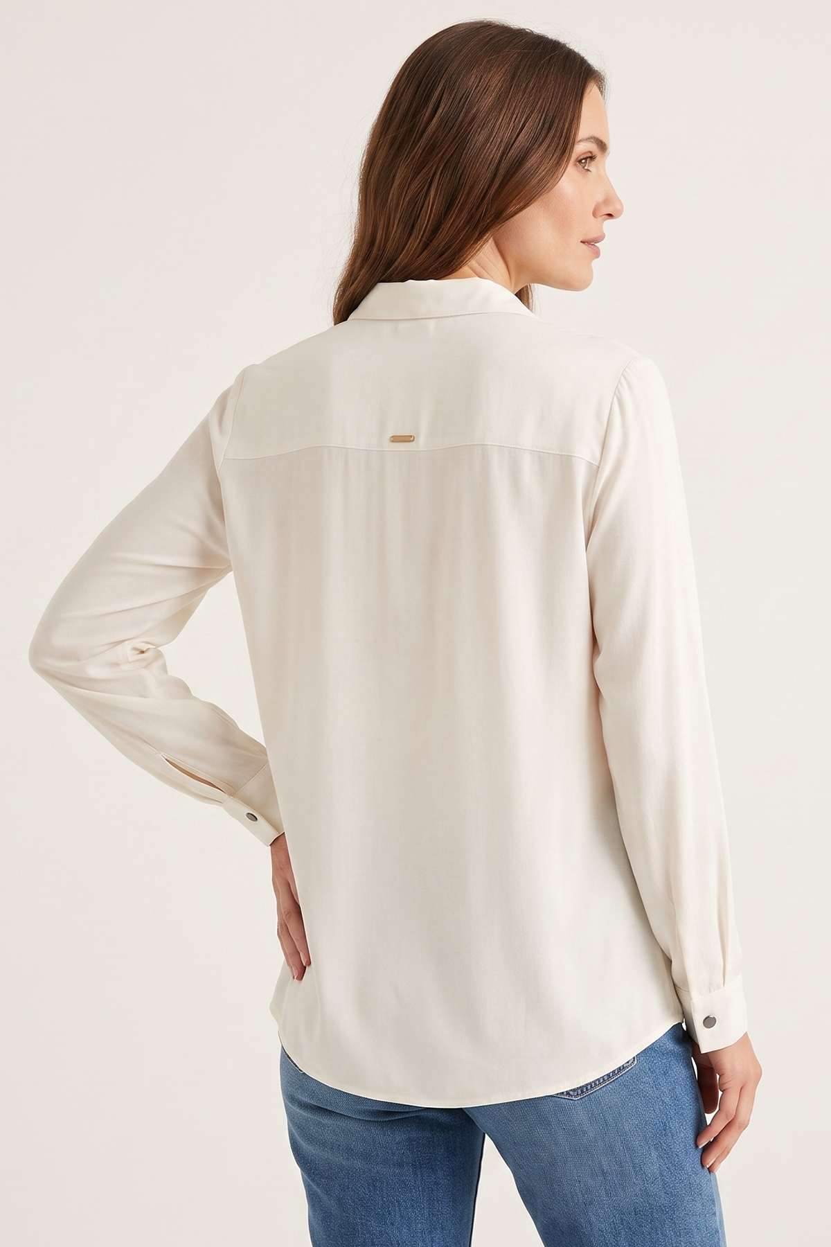 Blusa Manga Larga en Rayón Beige para Mujer