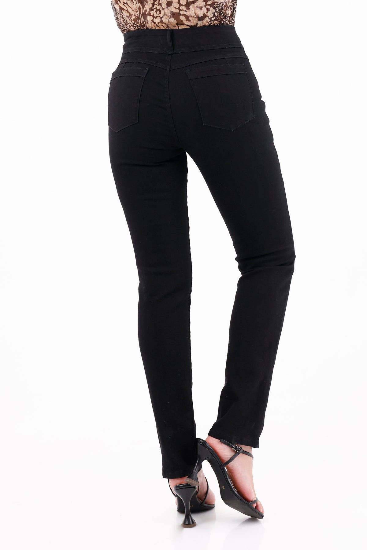 Jean Pretina Ancha Tiro Medio Negro Para Mujer