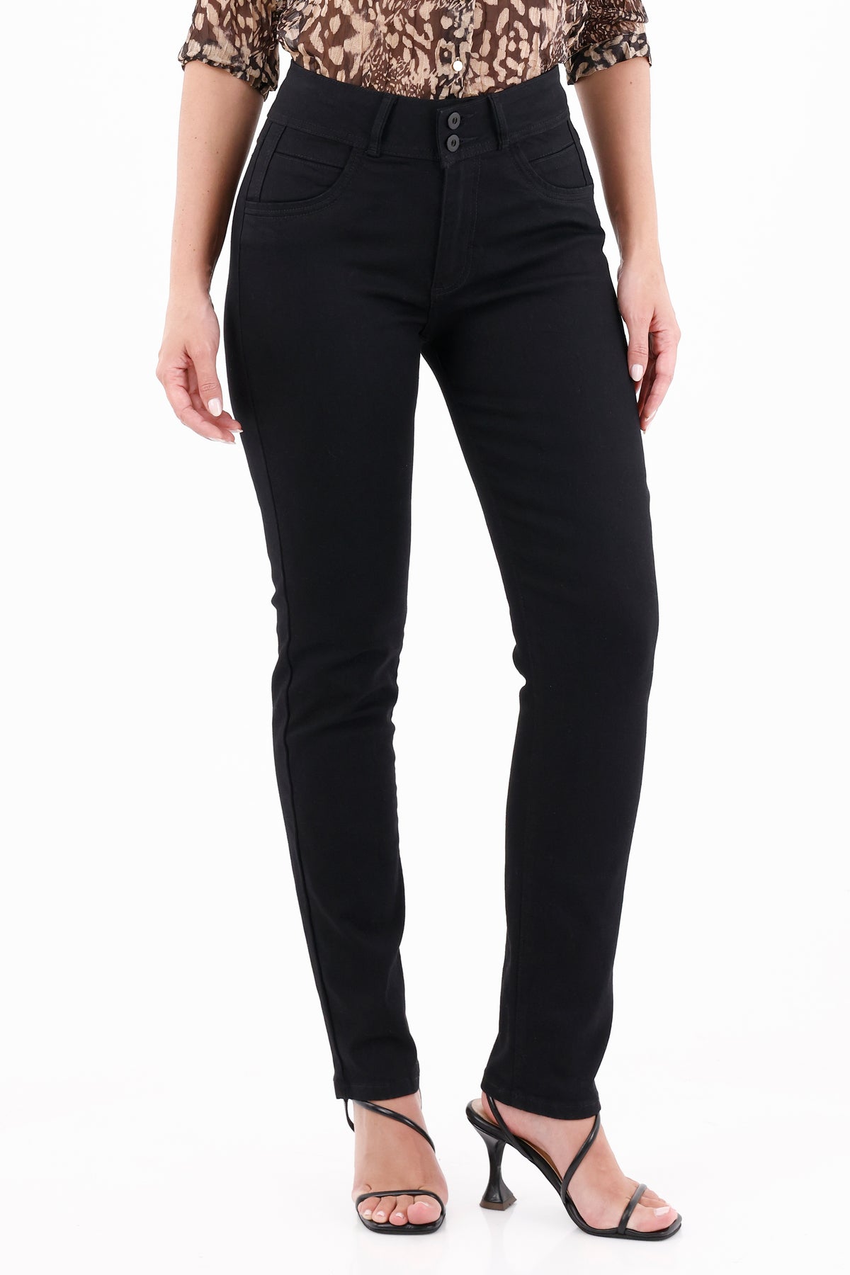 Jean Pretina Ancha Tiro Medio Negro Para Mujer