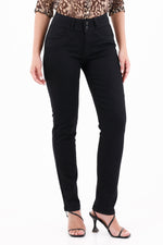 Jean Pretina Ancha Tiro Medio Negro Para Mujer