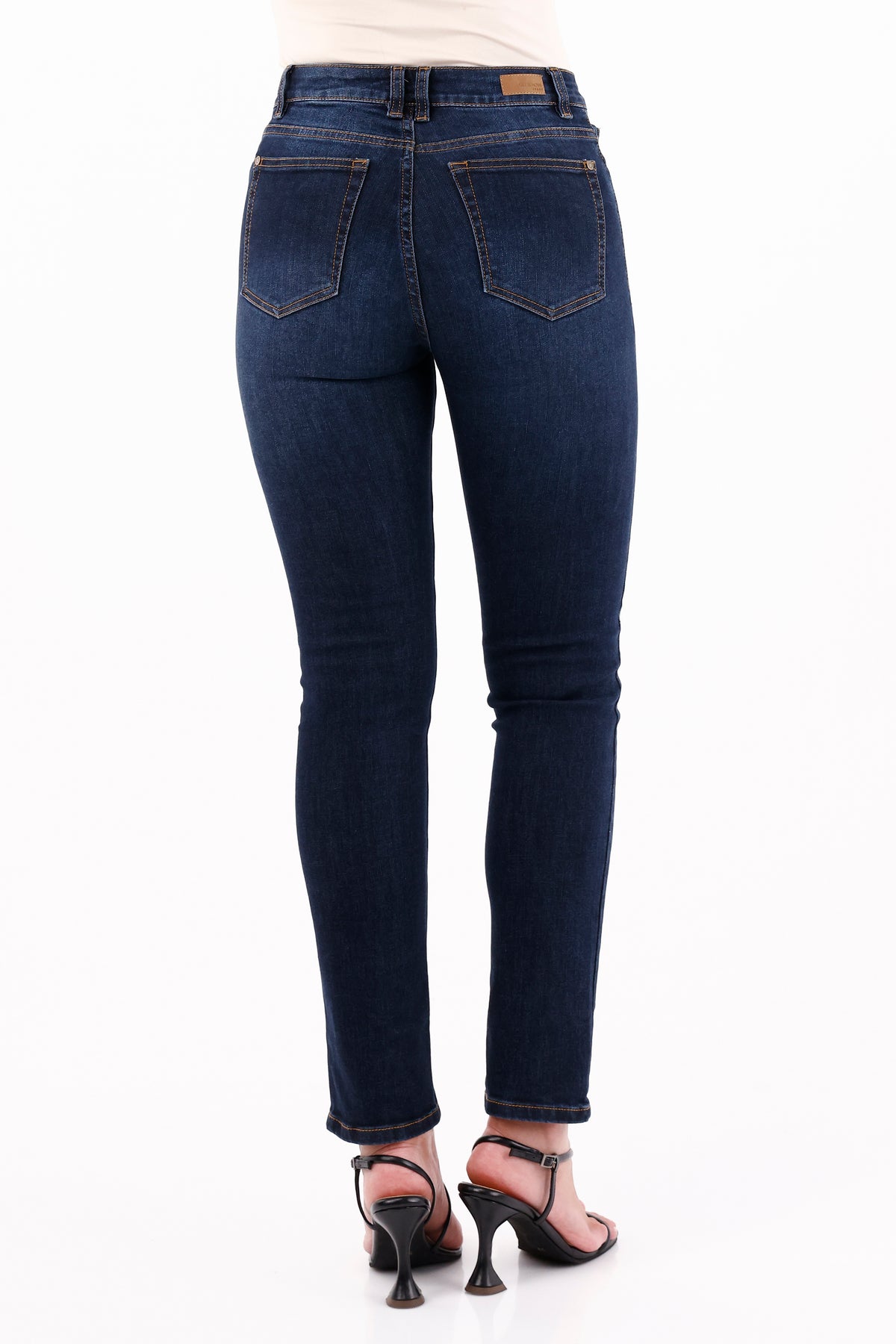 Jean Tiro Medio Pañoleta Azul Oscuro Para Mujer 