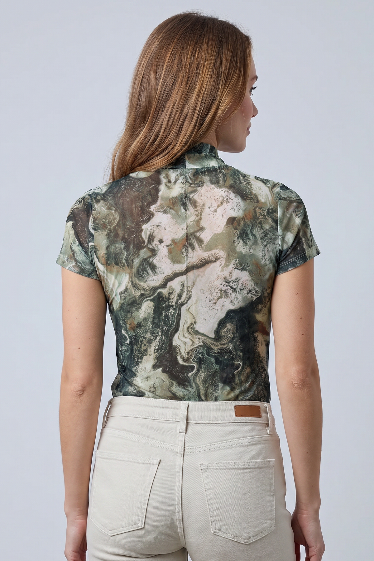 Camiseta en Polyester Twill Verde Oscuro para Mujer