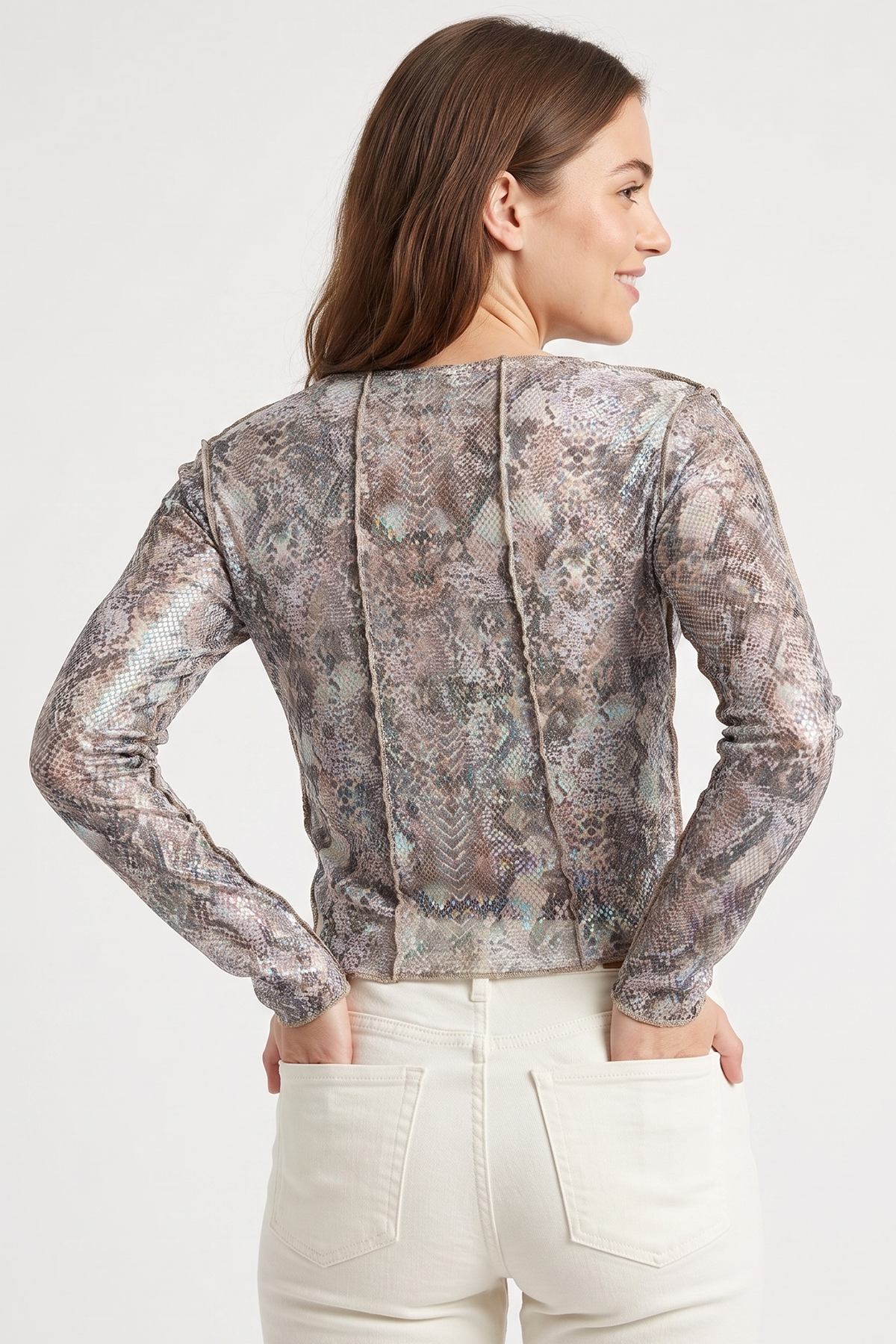 Camiseta en Polyester Twill Café para Mujer