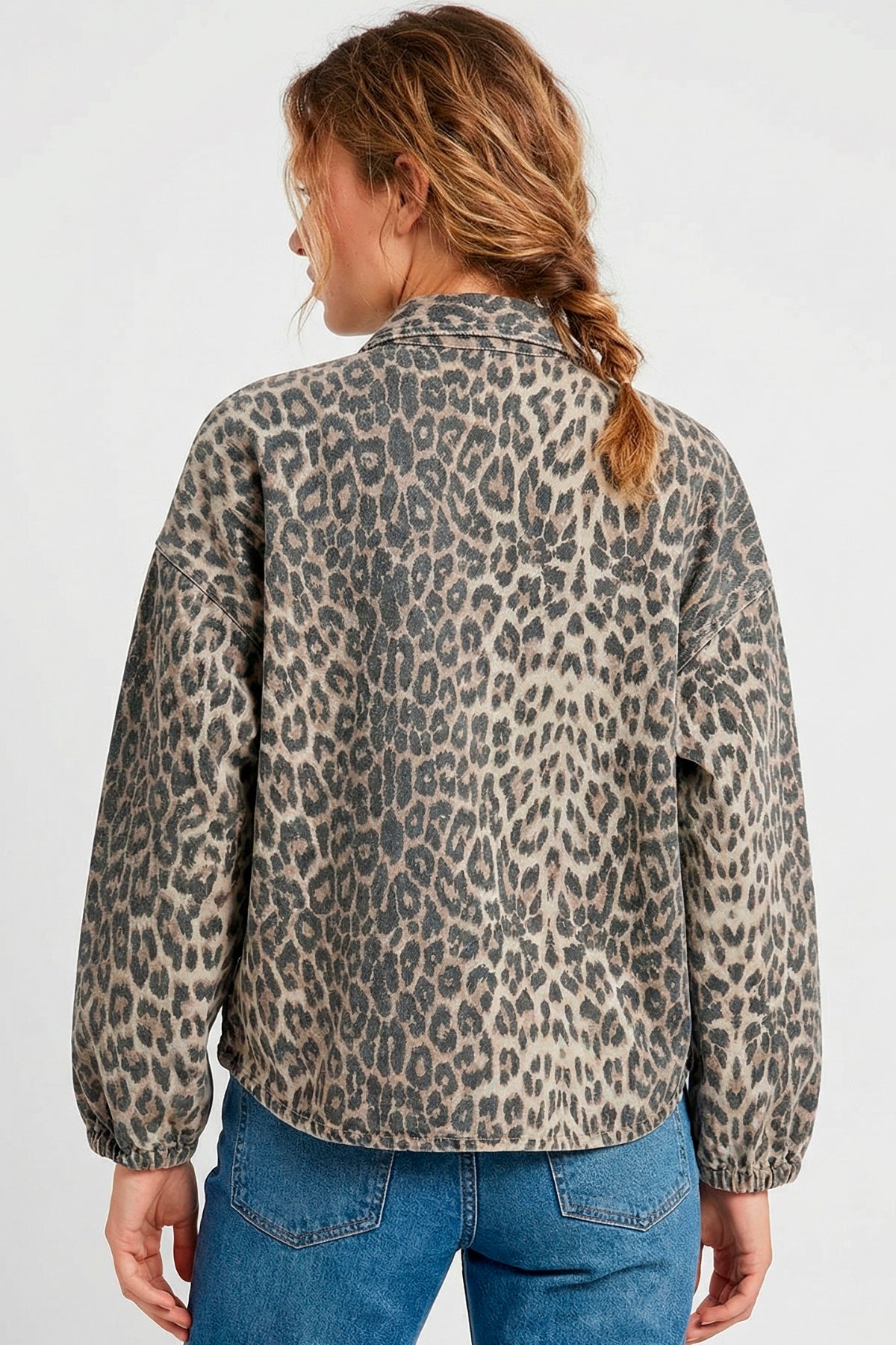 Chaqueta manga larga en dril para mujer café
