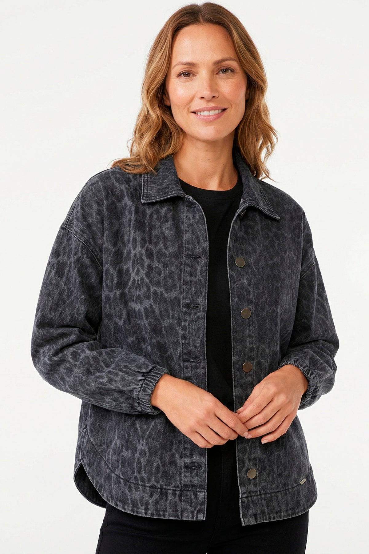 Chaqueta mangas elásticas en dril para mujer negro