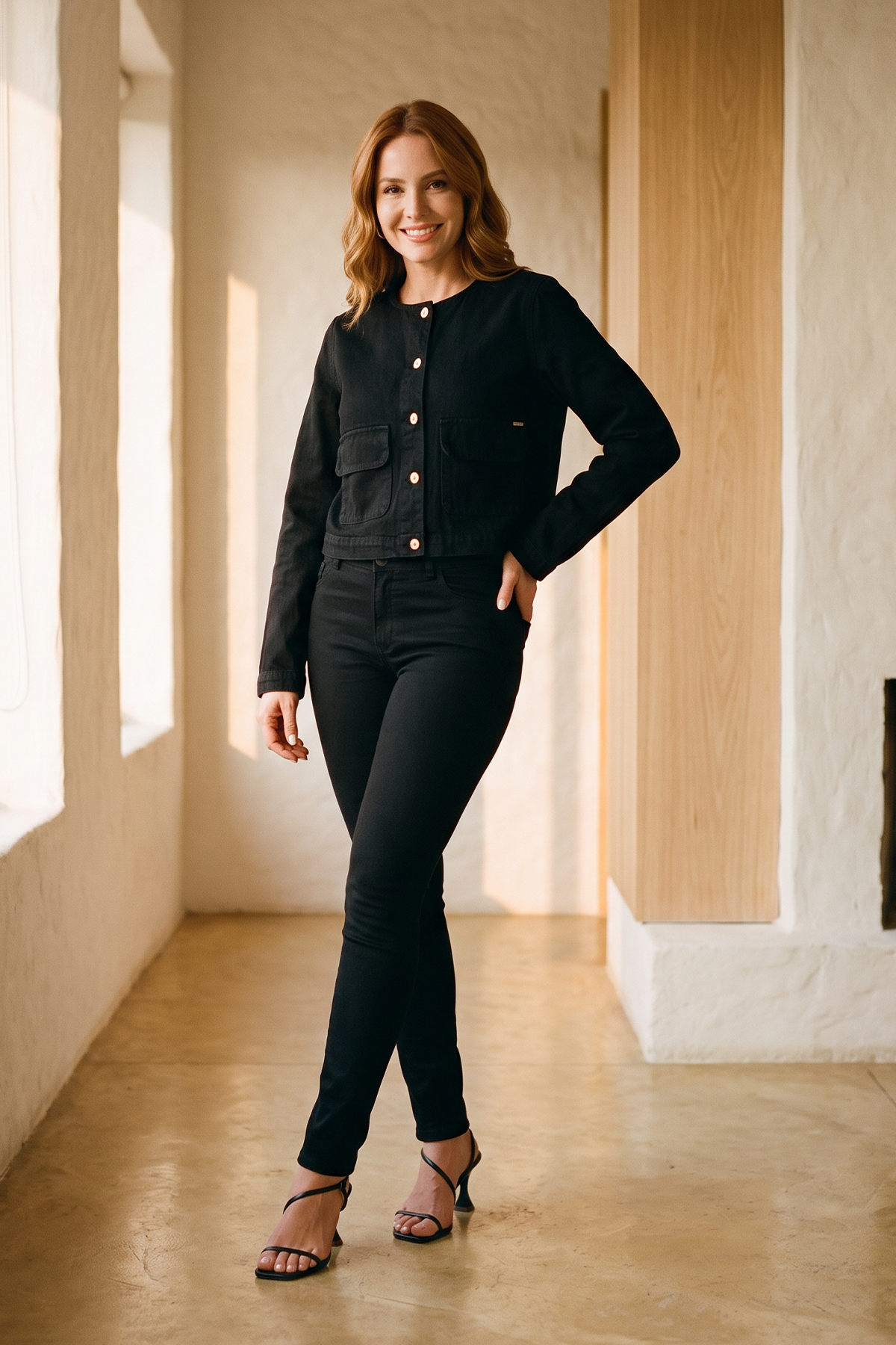 Chaqueta en Denim Rígido Negro para Mujer
