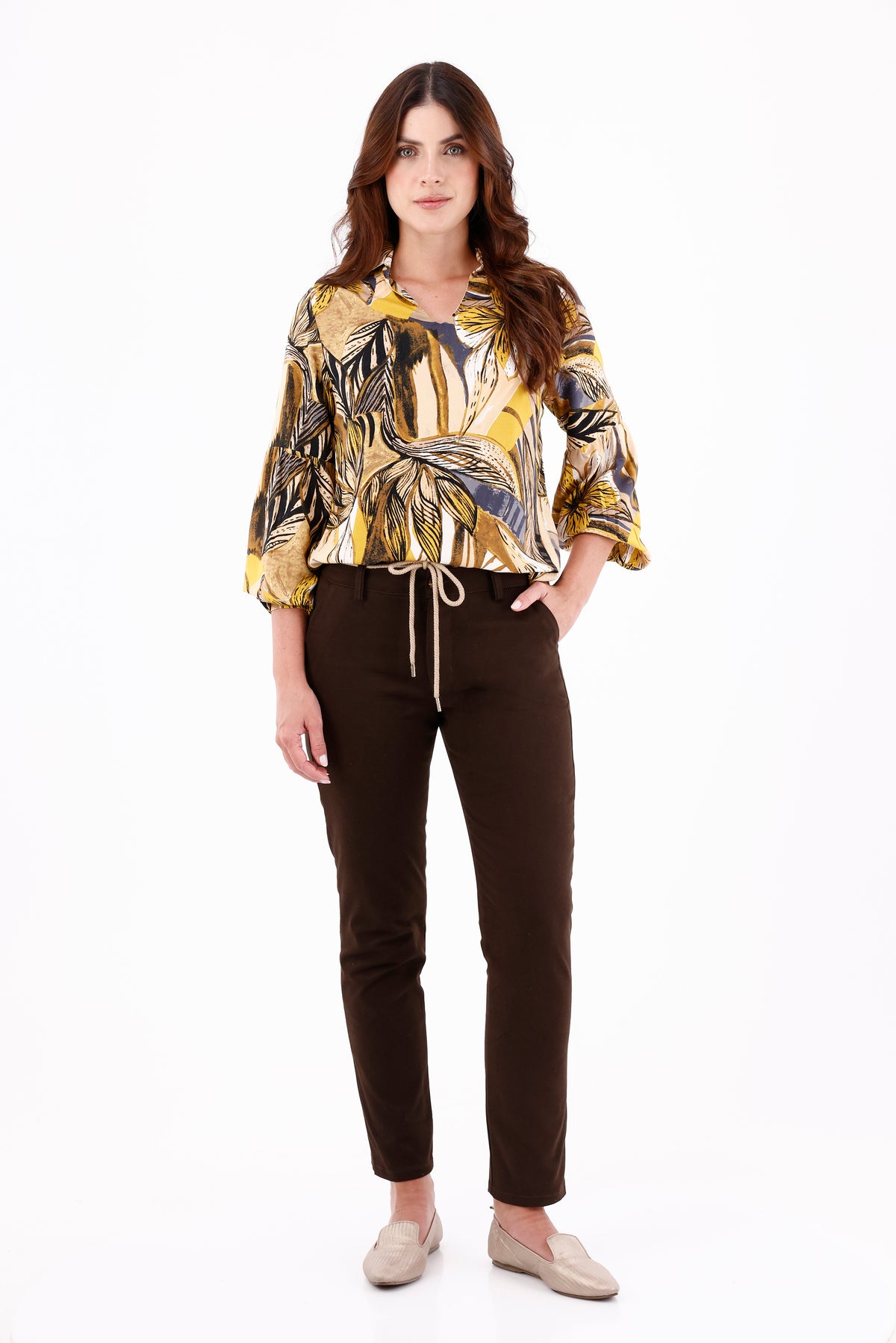 Pantalón Dril Cinturón Café Para Mujer 