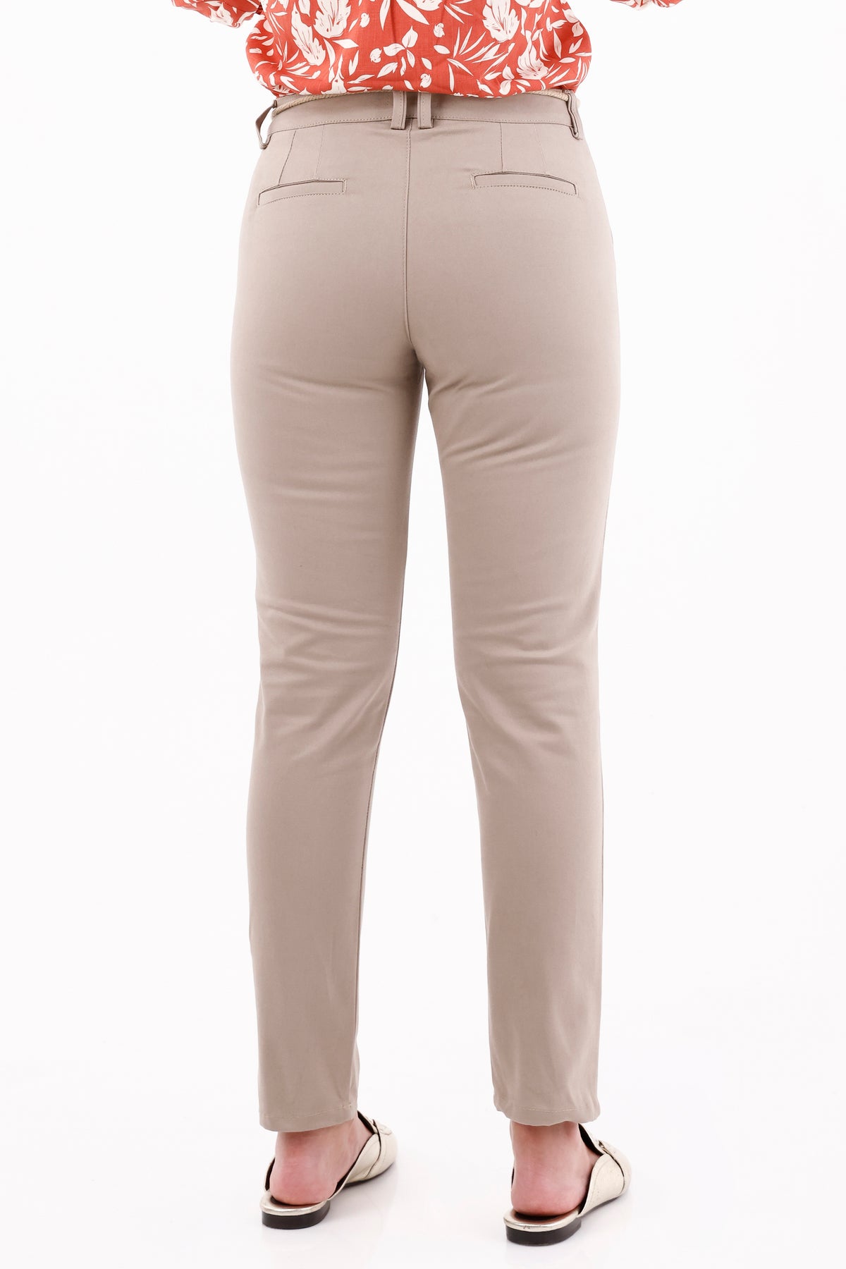 Pantalón Dril Cinturón Caqui Para Mujer