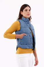 Chaleco Abullonado Azul Medio Para Mujer 