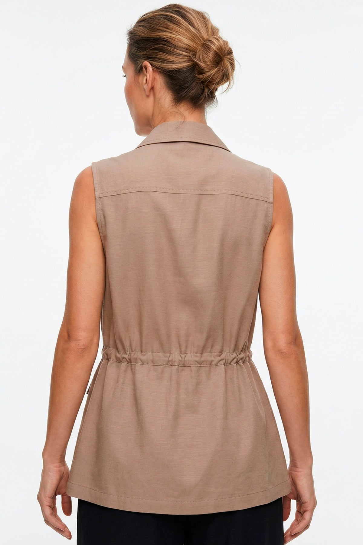Chaleco safari con bolsillos en rayón para mujer taupe