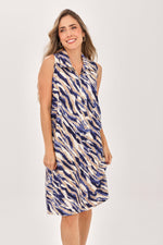 Vestido Manga Sisa Cierre Étnico Azul Oscuro