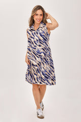 Vestido Manga Sisa Cierre Étnico Azul Oscuro