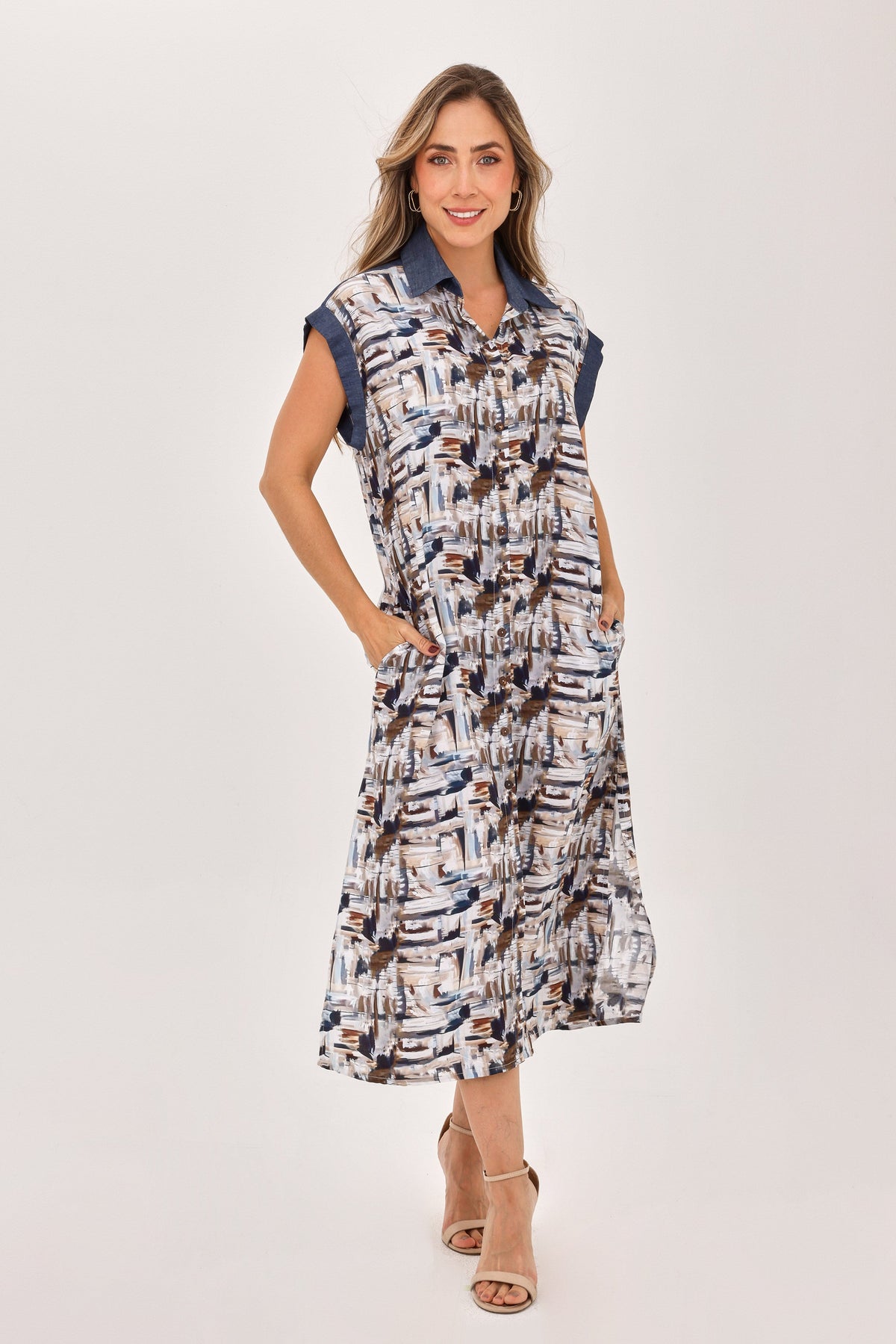 Vestido Cinturón Azul Medio