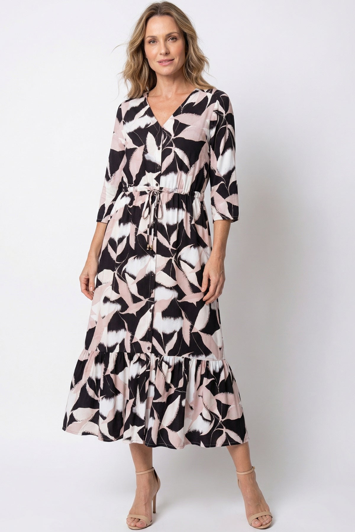 Vestido manga 3/4 en rayón para mujer negro