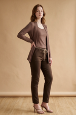 Cardigan en Polilycra Café para Mujer