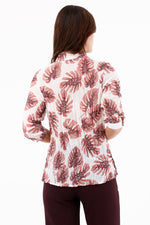 Blusa Manga 3/4 Craquelada Hojas Crudo Para Mujer 