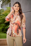 Blusa Manga 3/4 Craquelada Étnica Naranja