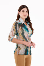 Blusa Manga 3/4 Craquelada Étnica Verde Jade ParaMujer 