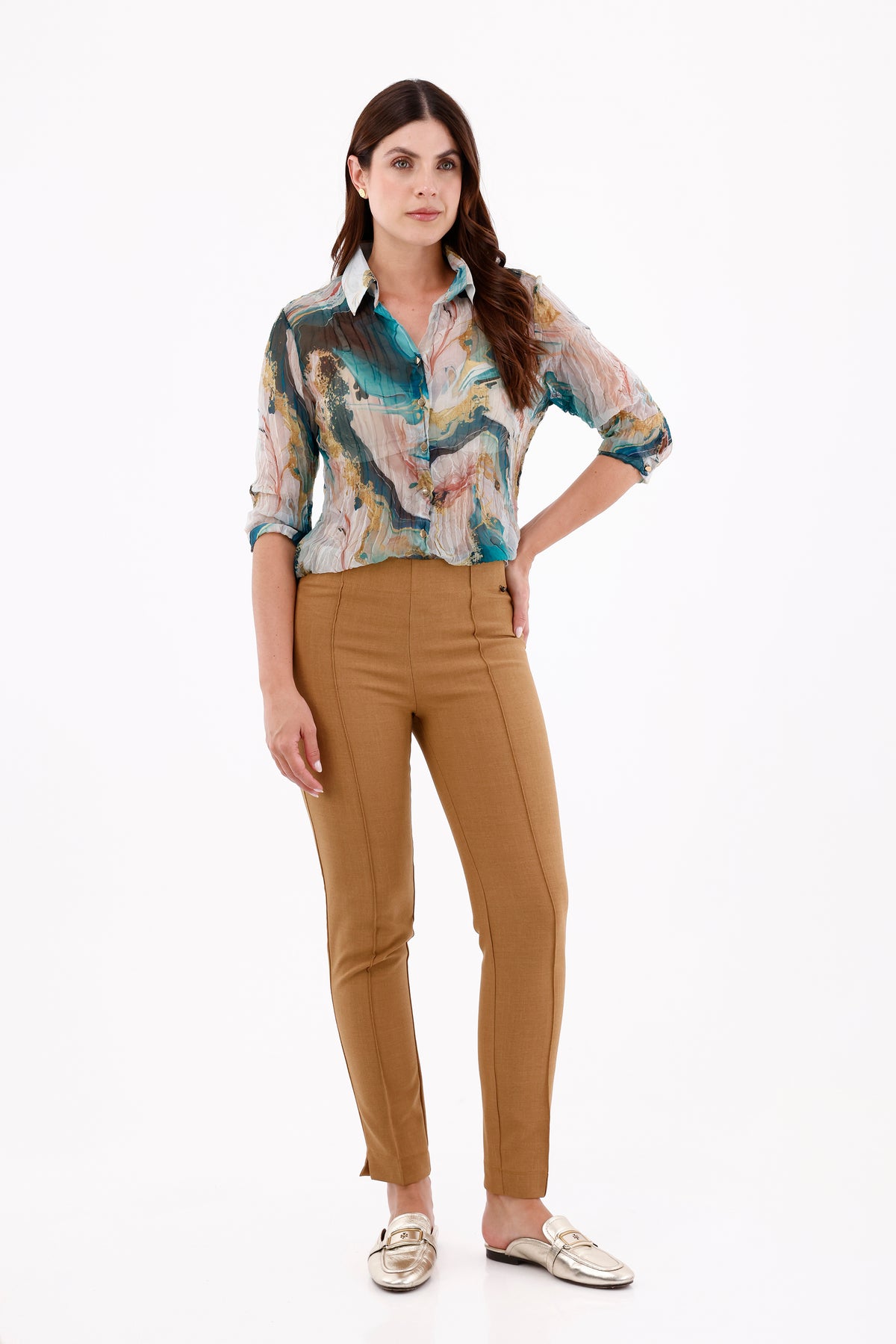 Blusa Manga 3/4 Craquelada Étnica Verde Jade
