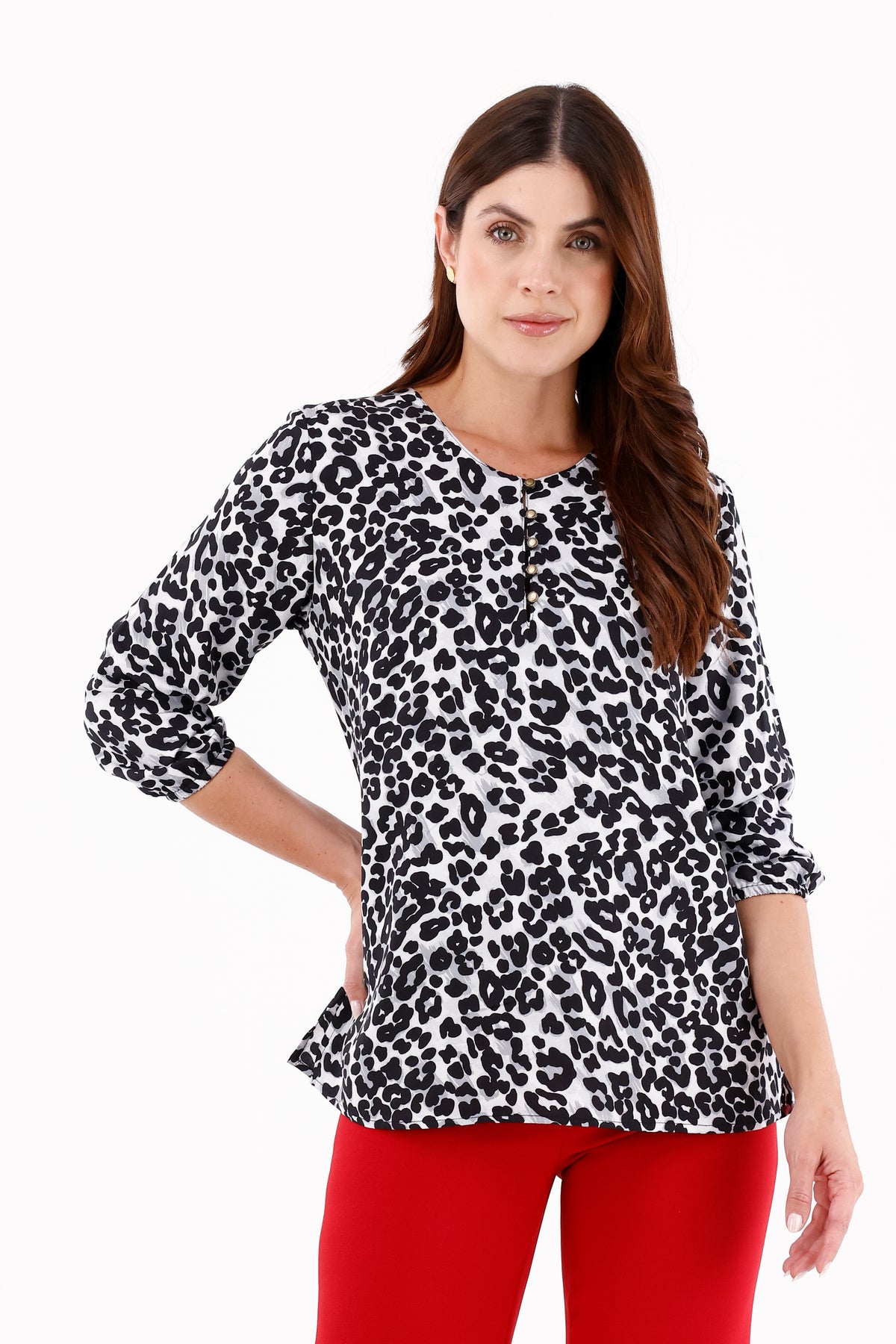 Blusa Manga 3/4 Ojaletes Animal Print Para Mujer 