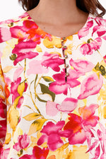 Blusa Manga 3/4 Ojaletes Flores Fucsia