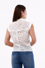 Blusa Manga Rodada Ojalillo Blanco Para Mujer 