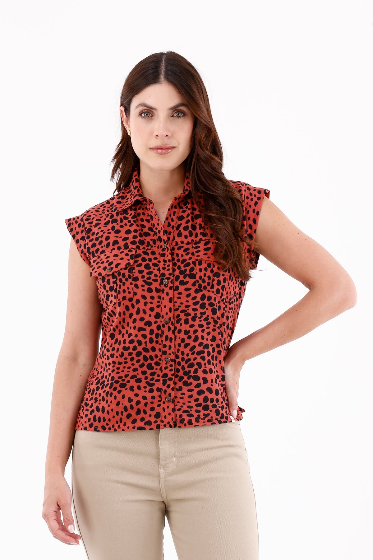 Blusa Manga Rodada Animal Print Terracota