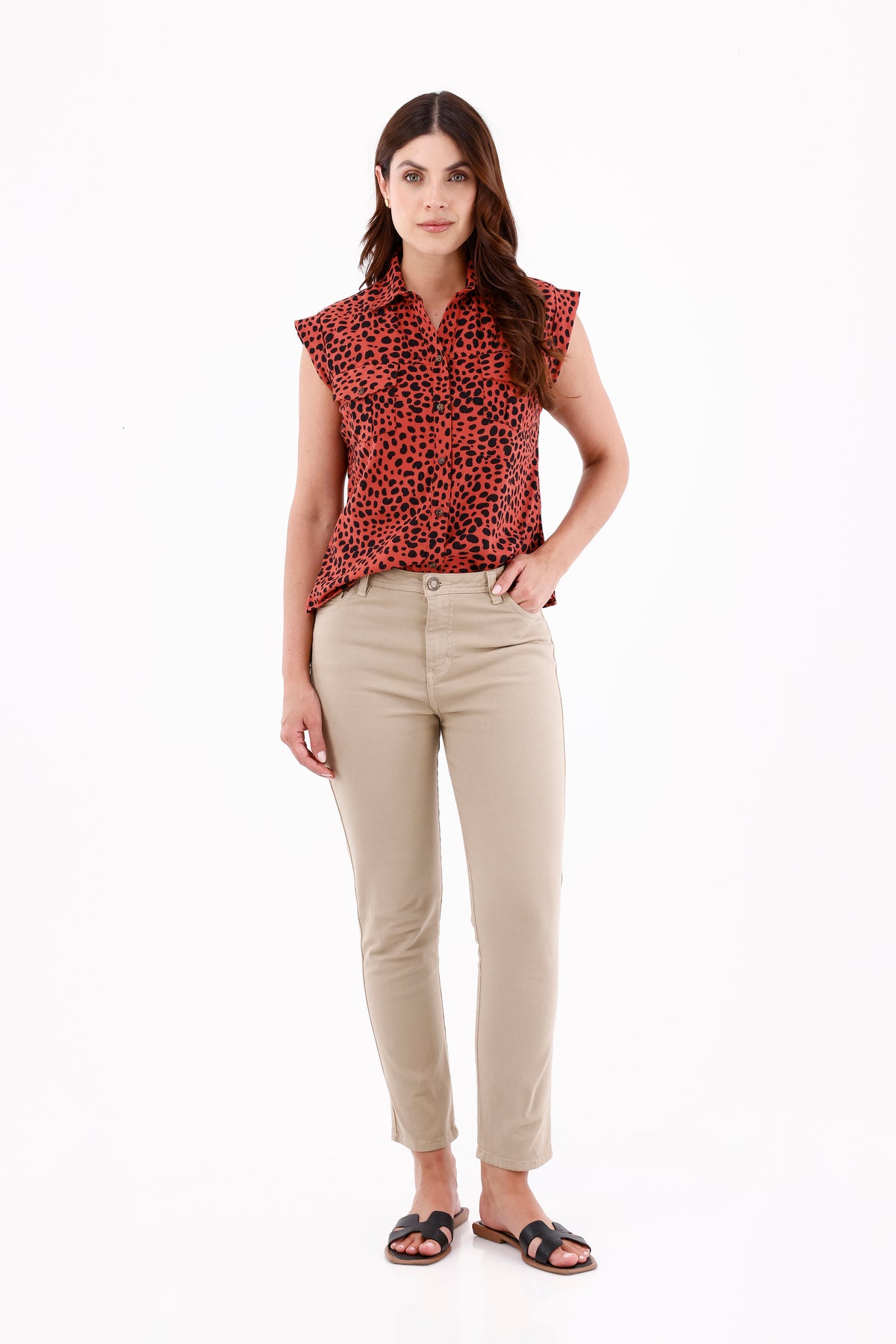 Blusa Manga Rodada Animal Print Terracota