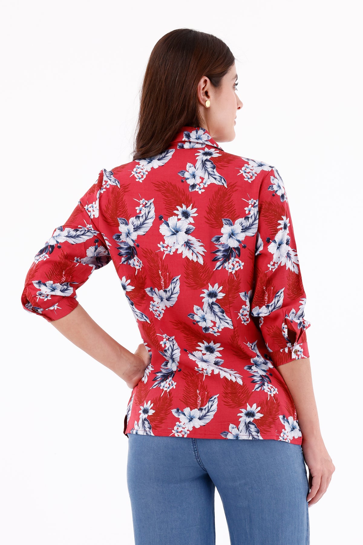 Blusa Manga 3/4 Flores Vino Claro