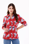 Blusa Manga 3/4 Flores Vino Claro