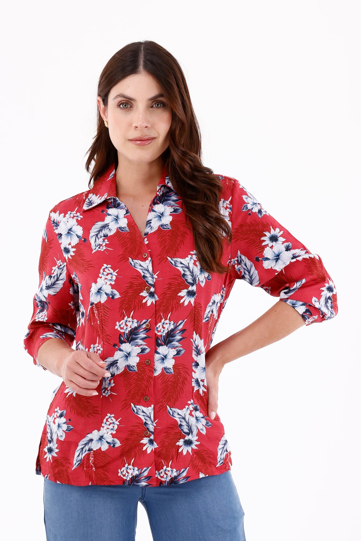 Blusa Manga 3/4 Flores Vino Claro Para Mujer