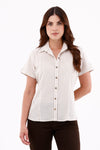 Blusa Manga Corta Charretera Rayas Caqui