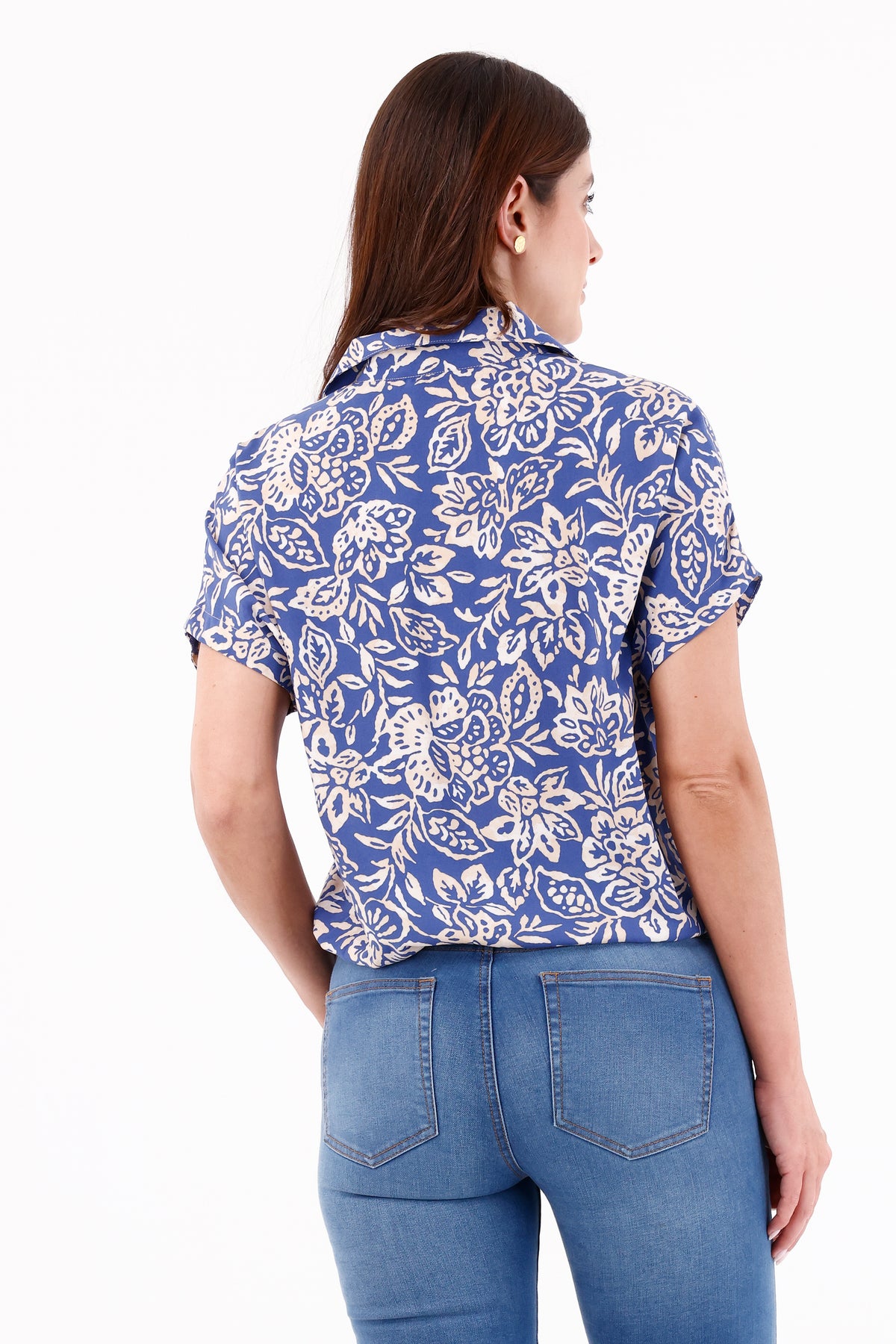 Blusa Manga Rodada Perilla Estampada Azul Rey