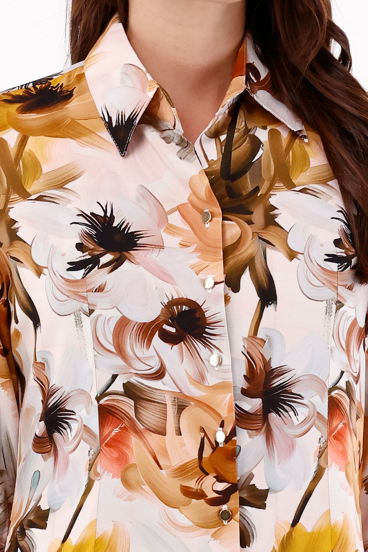 Blusa Manga 3/4 Flores Grandes Mostaza