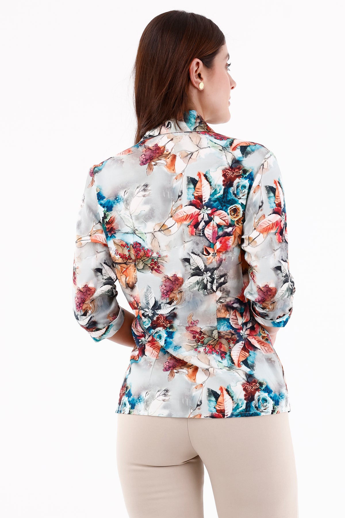 Blusa Manga 3/4 Flores Turquesa
