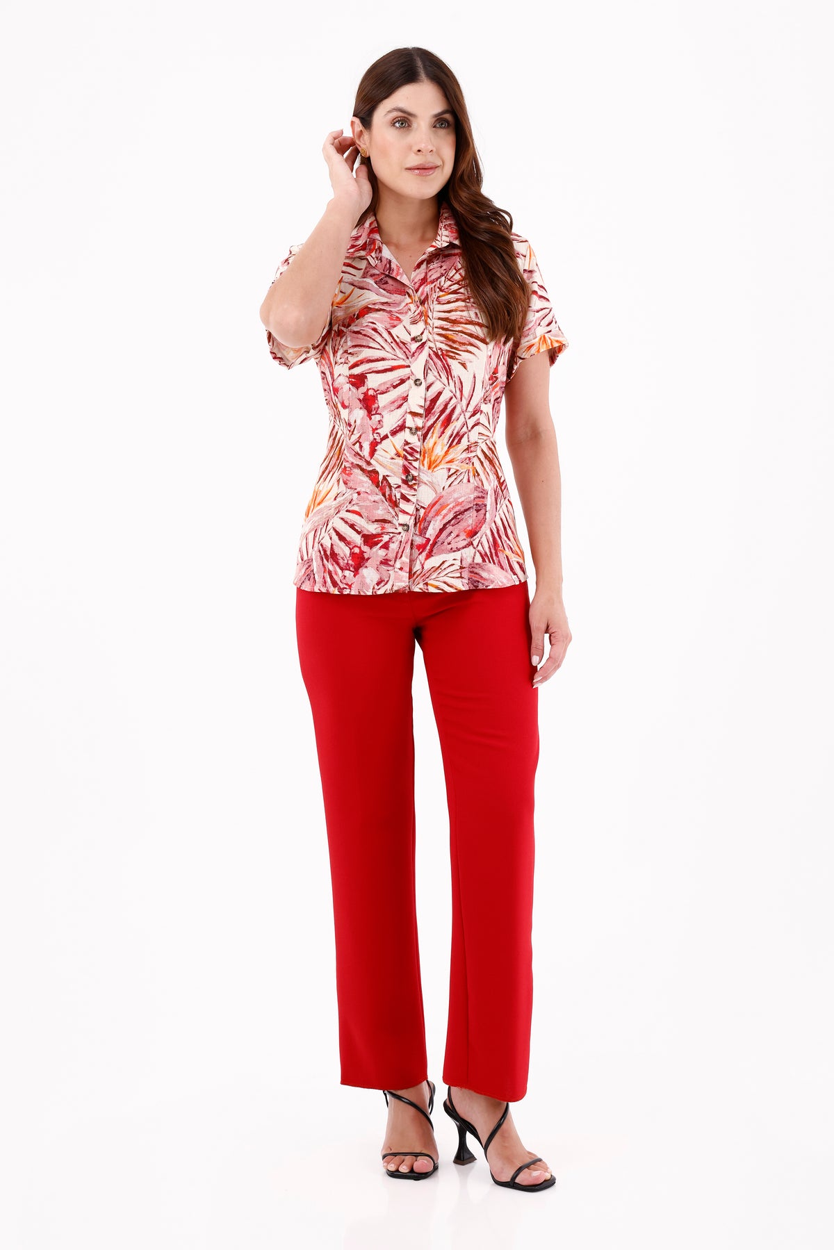 Blusa Manga Corta Charretera Ramas Vinotinto