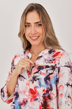 Blusa Manga 3/4 Media Perilla Cierre Estampado Rosado