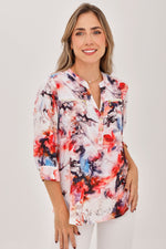 Blusa Manga 3/4 Media Perilla Cierre Estampado Rosado